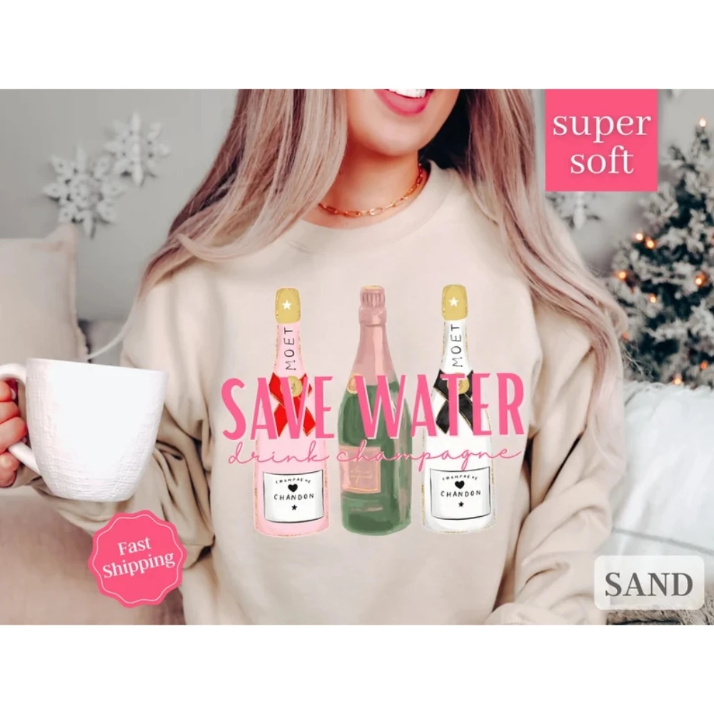 Sudadera con estampado de botellas de champán Y2k, Jersey Kawaii para amantes del champán