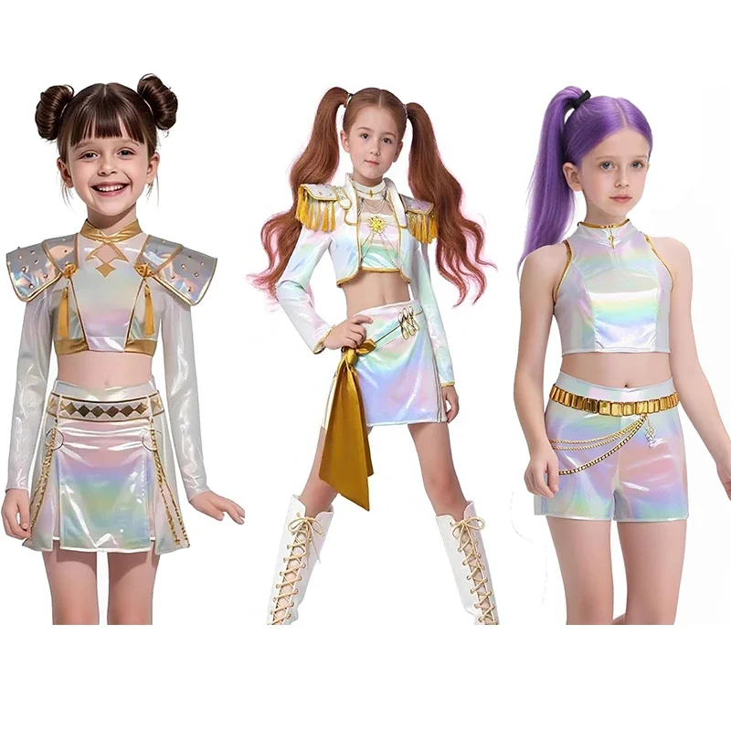 

Kids Kpop Demon Hunters Huntrix Mira Cosplay Costume White Suit Child Girls Idol Roleplay Outfits Halloween Carnival Party Props