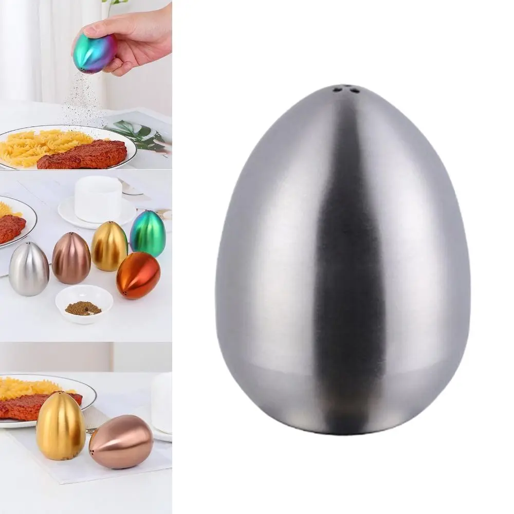 Egg Shape Stainless Steel Condiment Jar Utensils Salt Pepper Shaker for Cooking Upright 3-hole Kitchen Seasoning Container