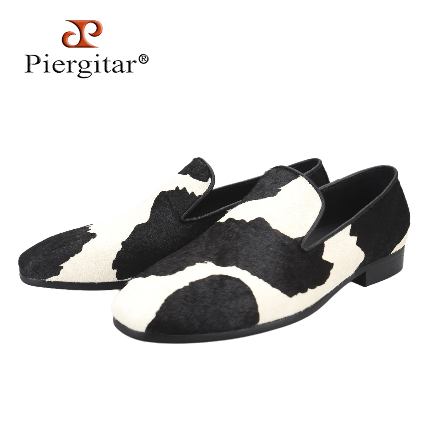 Piergitar Cow Patterned Horsehair Slip-On Loafers Handmade Men Footwear For Daily And Party Wear Classic Style Smoking Shoes