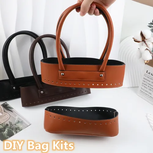 1 Juego de accesorios para bolso de ganchillo tejido DIY, conjunto de asas de parte inferior de cuero PU para bolso de hombro, Kit de bolsa tejida hecha a mano