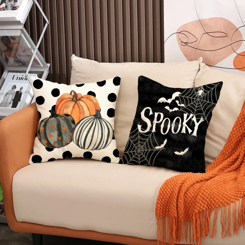 Fundas de almohada de Halloween, 4 piezas, 45x45cm, calabaza, Otoño, decoración interior de Halloween, fundas de almohadas para sofá de casa, decoración de porche