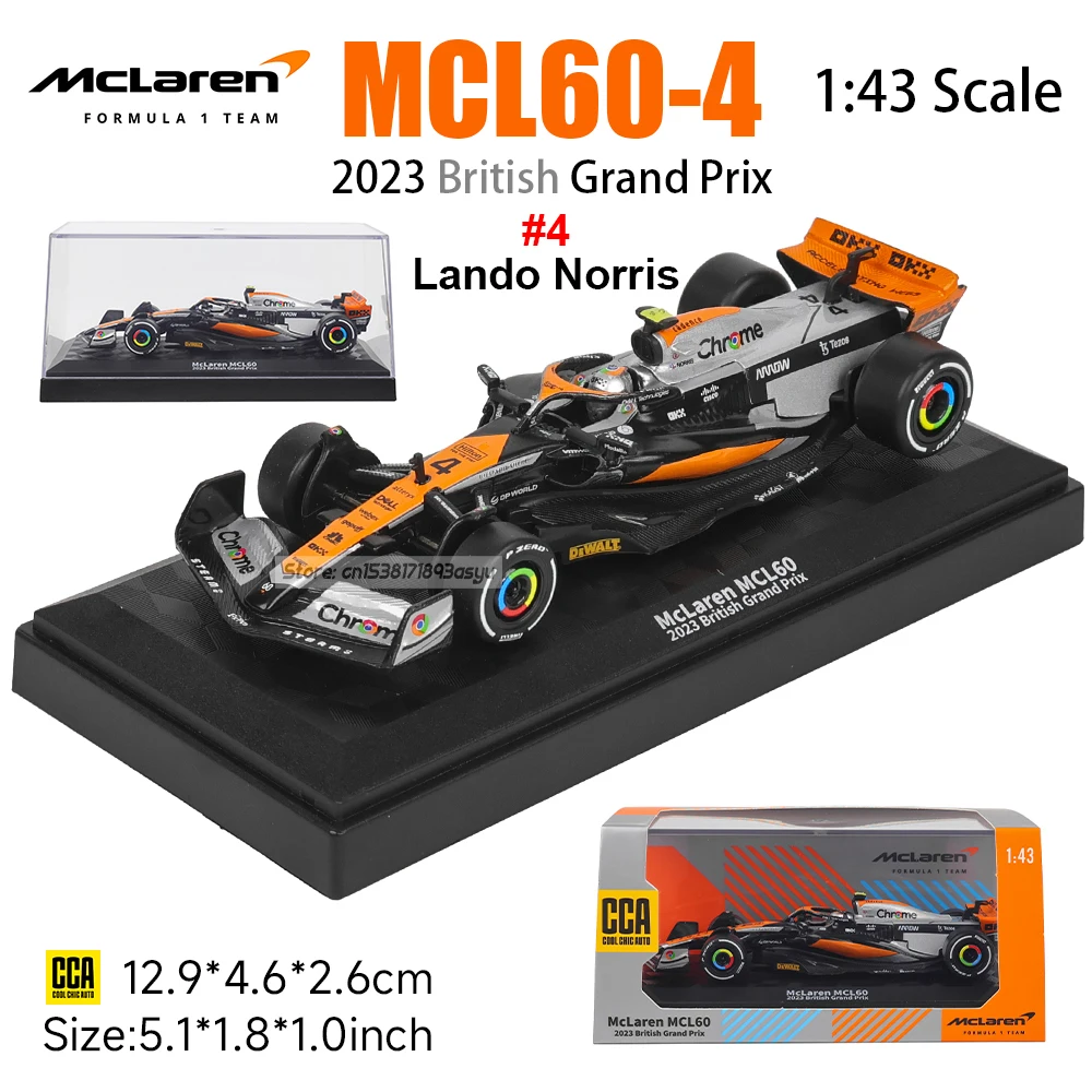 MSZ CCA 1:43 McLaren F1 2023 MCL60 4# Lando Norris 81# Oscar Piastri Model Acrylic Box Metal Alloy Car Toy Gift Series