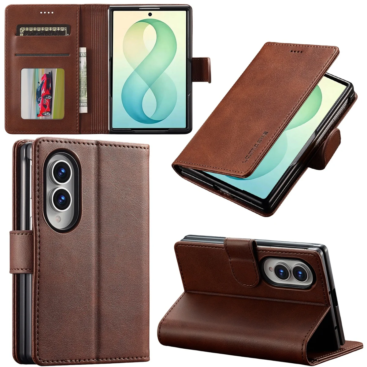 Shockproof for Samsung Galaxy Z Fold 8 Ultra 7 6 5 4 3 Fold8 Fold7 Wallet Case with Card Holder Flip Kickstand PU Leather Cover