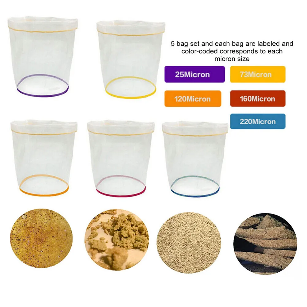 5PCS Bubble Hash Bags 25-220 Micron Nylon Mesh, for 5 Gallon Bucket, Herbal Oil & Ice Water Extraction Filter Kit
