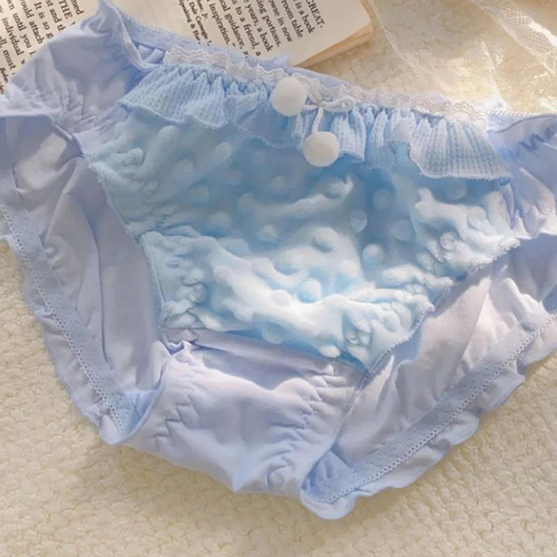 Cute Sweet Briefs Princess Style Kawayi Girls Puffy Warm Ruffled Bow Sissy Lolita Cotton Panties Cosplay Breathable Comfortable