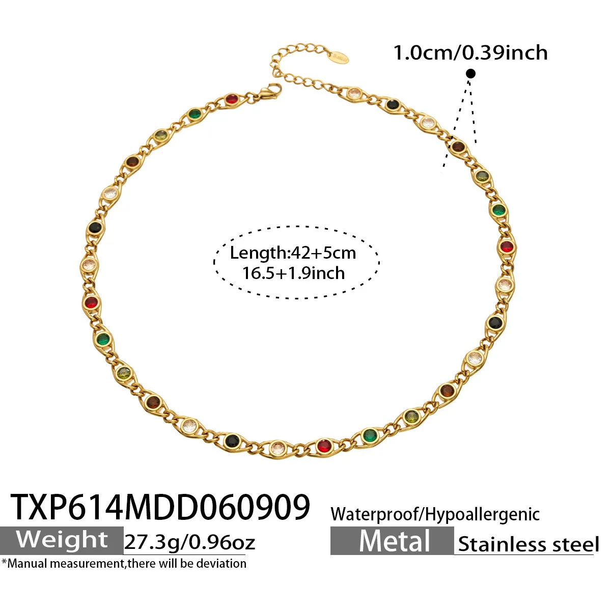 Boho Bunte Zirkon Halskette Armband 18k Vergoldetes Edelstahl Schmuckset für Damen Zierliches Party-Schmuckset – Detail 9