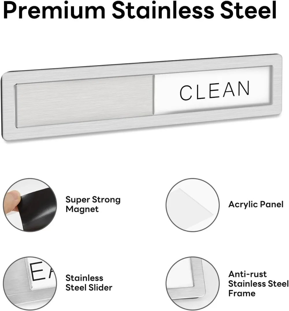 Stainless Steel Dishwasher Magnet – “Clean/Dirty” Sign, Strong Non-Scratch Kitchen Accessory