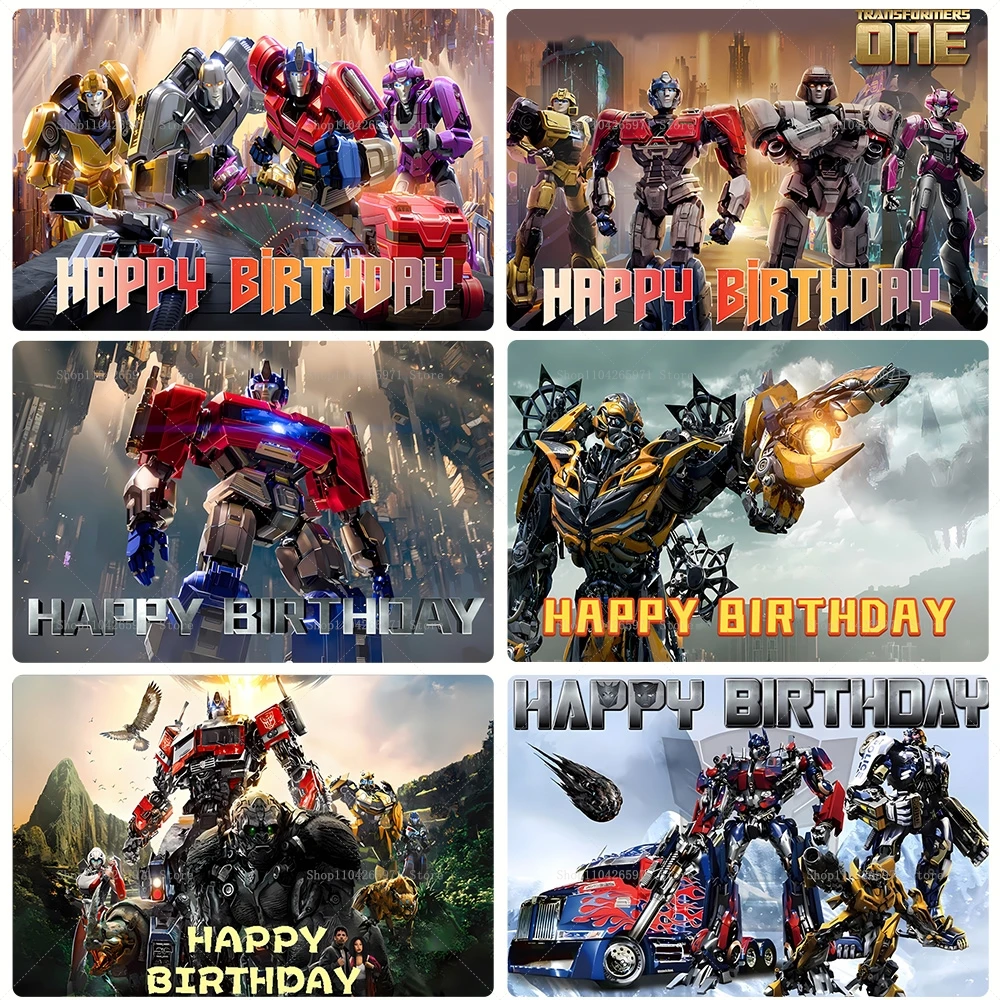 Décor de fête Transformers Bumblebee Optimus Prime, thème robot, joyeux anniversaire, pour enfants, garçons, toile de fond photo, bannière, accessoires de décoration