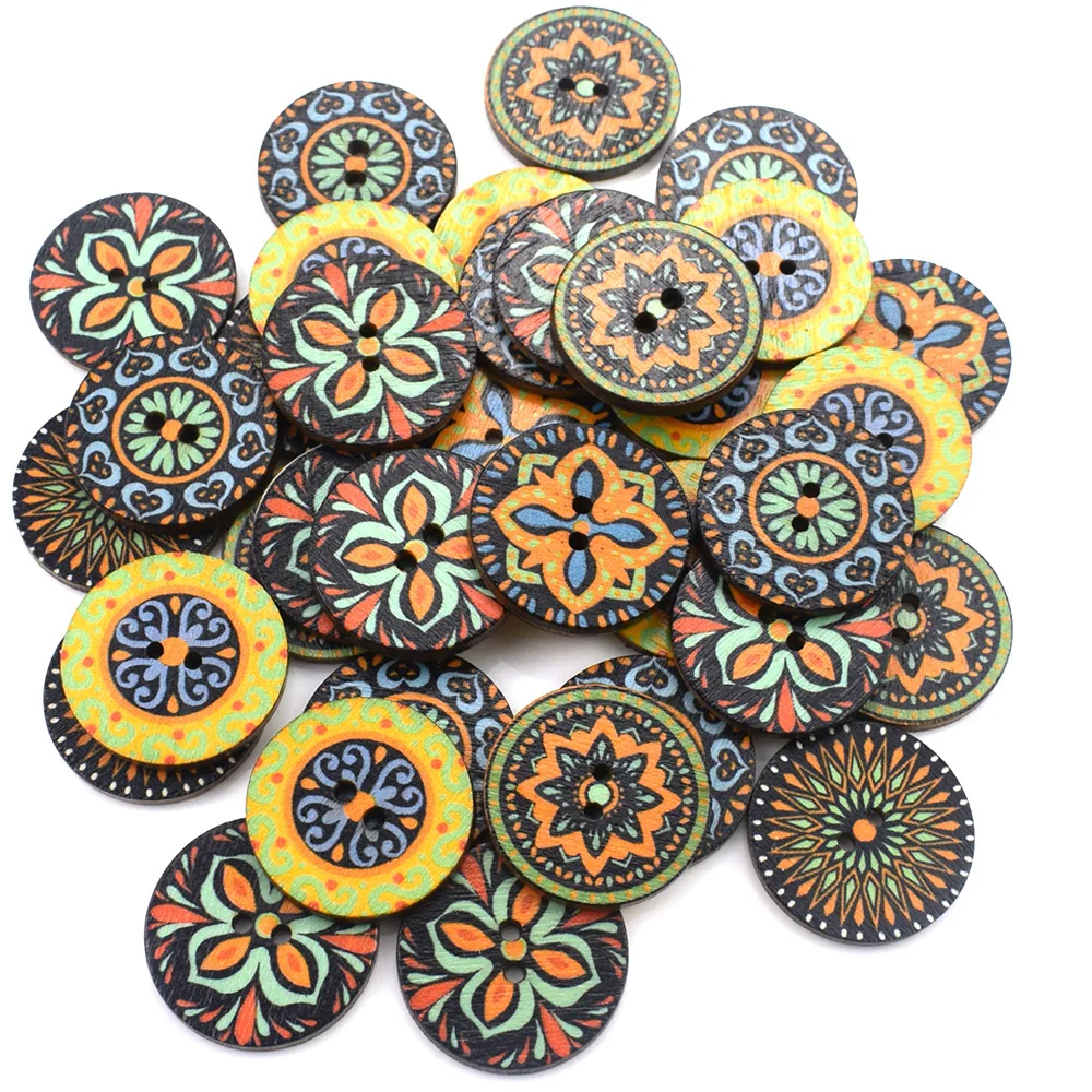 Retro Wood Buttons for Handwork, Sewing Scrapbook, Clothing Crafts, Gift Card, Scrapbooking Accessories 15mm, 20mm, 25mm, 50 PCs