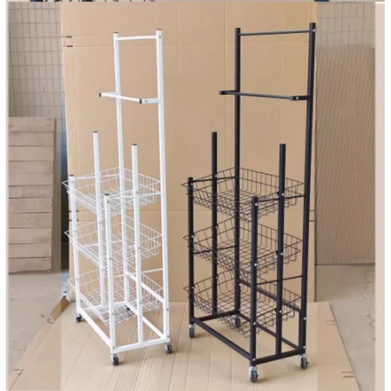custom.Retail Store Shop Movable with Wheels Metal  Display Stand Rack