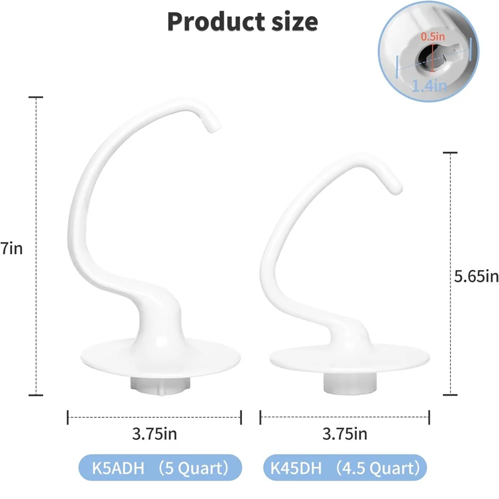 K45DH Dough Hook Compatible with KitchenAid K45,K45SS, KSM90, KSM110, KSM150, KSM75 Tilt-Head Stand Mixers 4.5-5 Quart Bowls