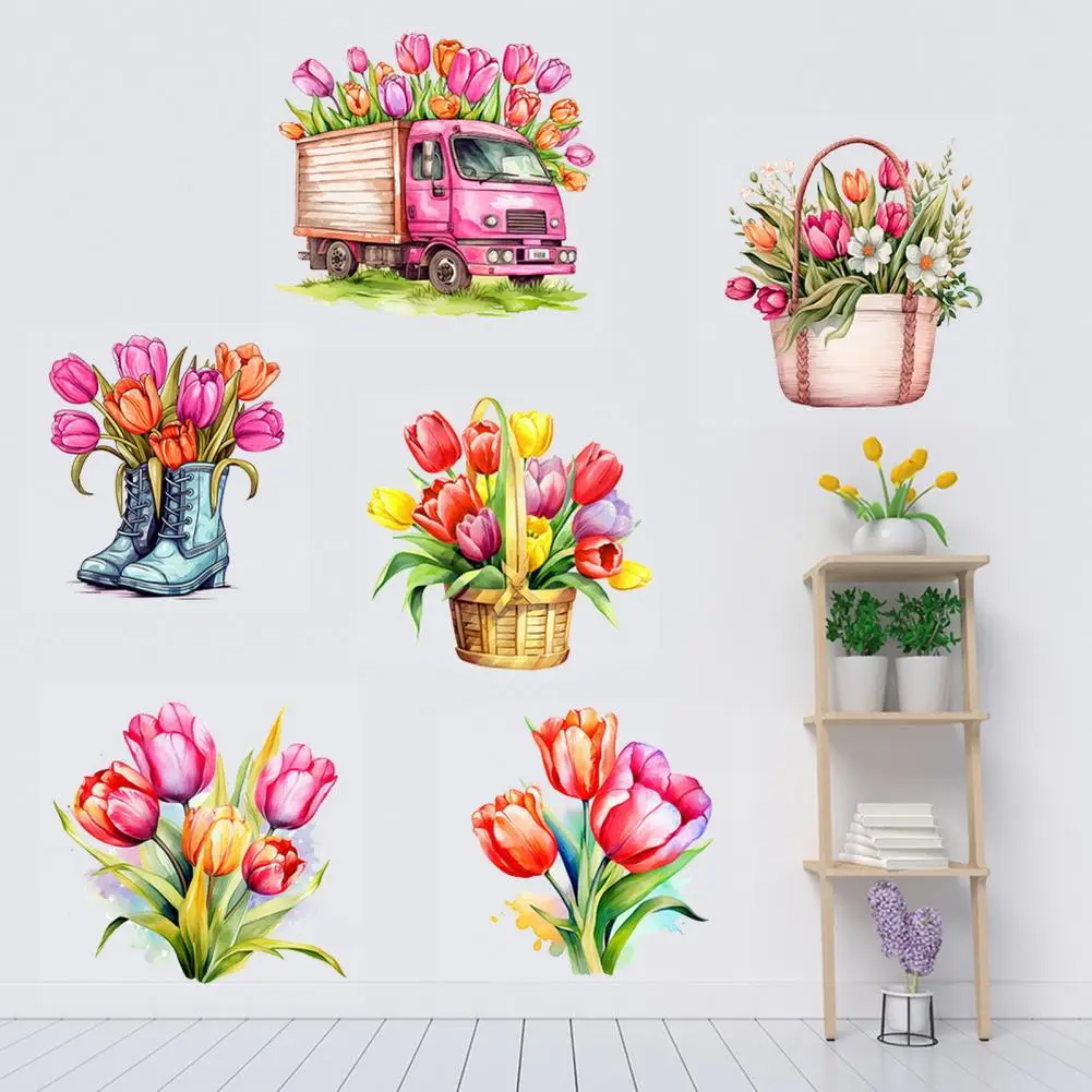 

Romantic Valentine Day Wall Decals Romantic Valentine's Day Flower Tulip Wall Stickers for Living Room Bedroom Decoration 6pcs