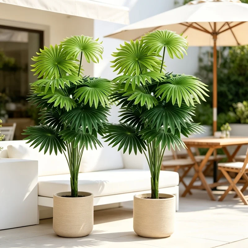 2 Large Artificial Tropical Banana Fan sunflower Trees - Lifelike Bright Green Leaves, Maintenance Free Indoor and Outdoor Decor