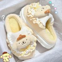 Sanrio PomPomPurin Hello Kitty Kuromi Cotton Slippers Cartoon Cute Winter Indoor Home Slippers Thick Sole Keep Warm Cotton Shoes