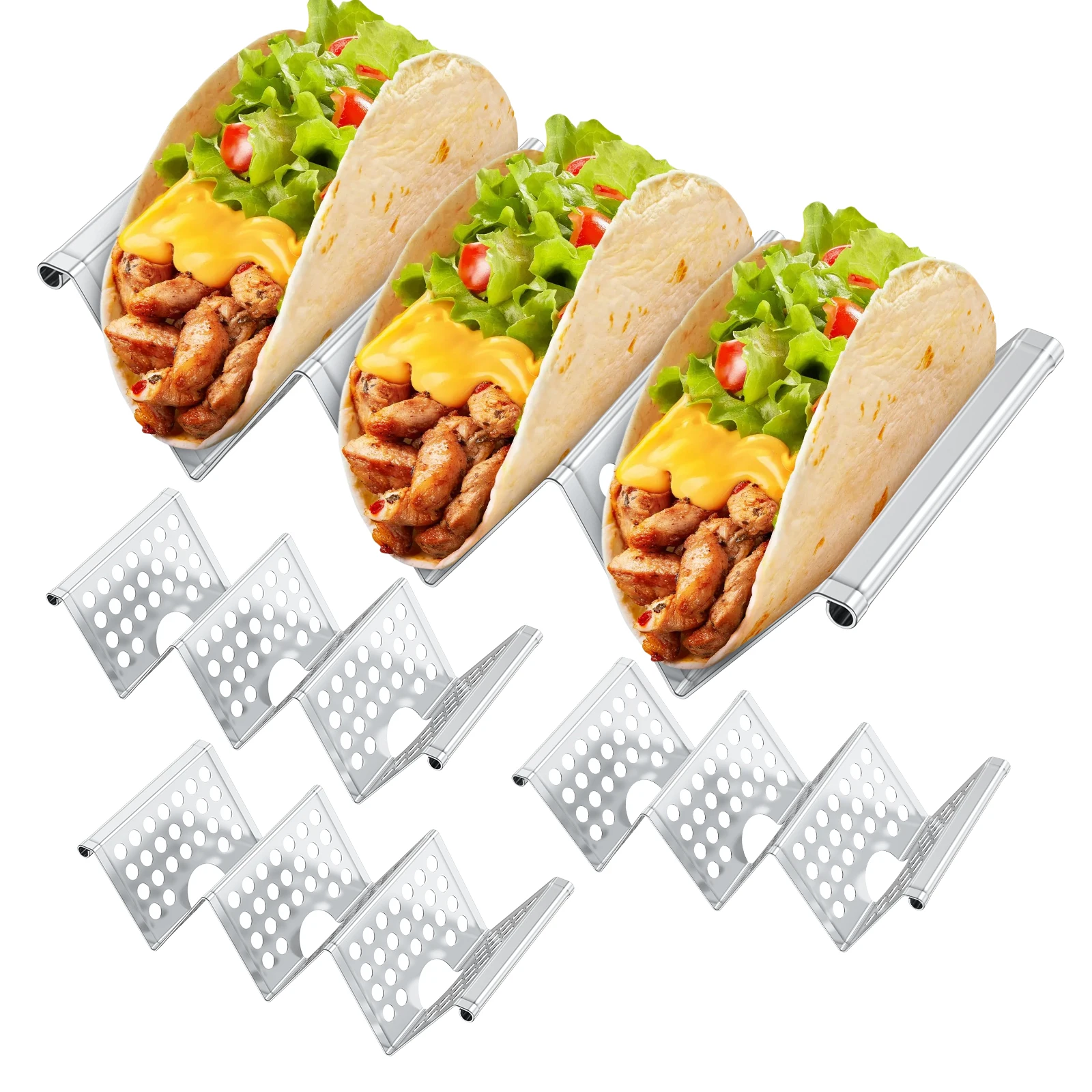 4Pcs Taco Holder Stainless Steel Taco Holder Stand Taco Rack Holds Up to 3 Tacos Grill Oven and Dishwasher Safe Taco Stand