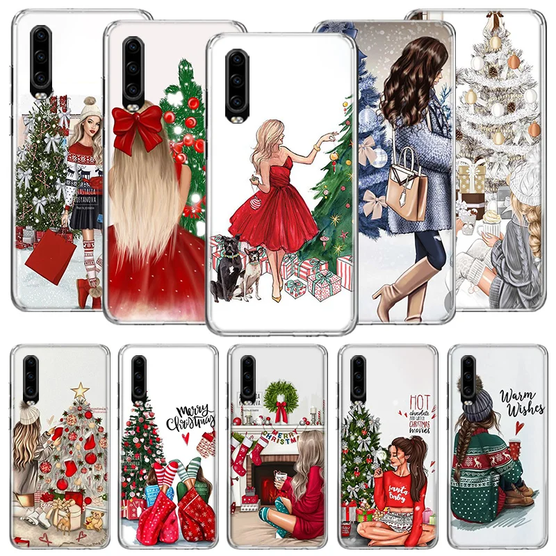 Luxury Christmas Girl Phone Case For Huawei P50 Pro P10 P20 P30 P40 Lite Cover Mate 40 30 20 10 Lite Capa Shell