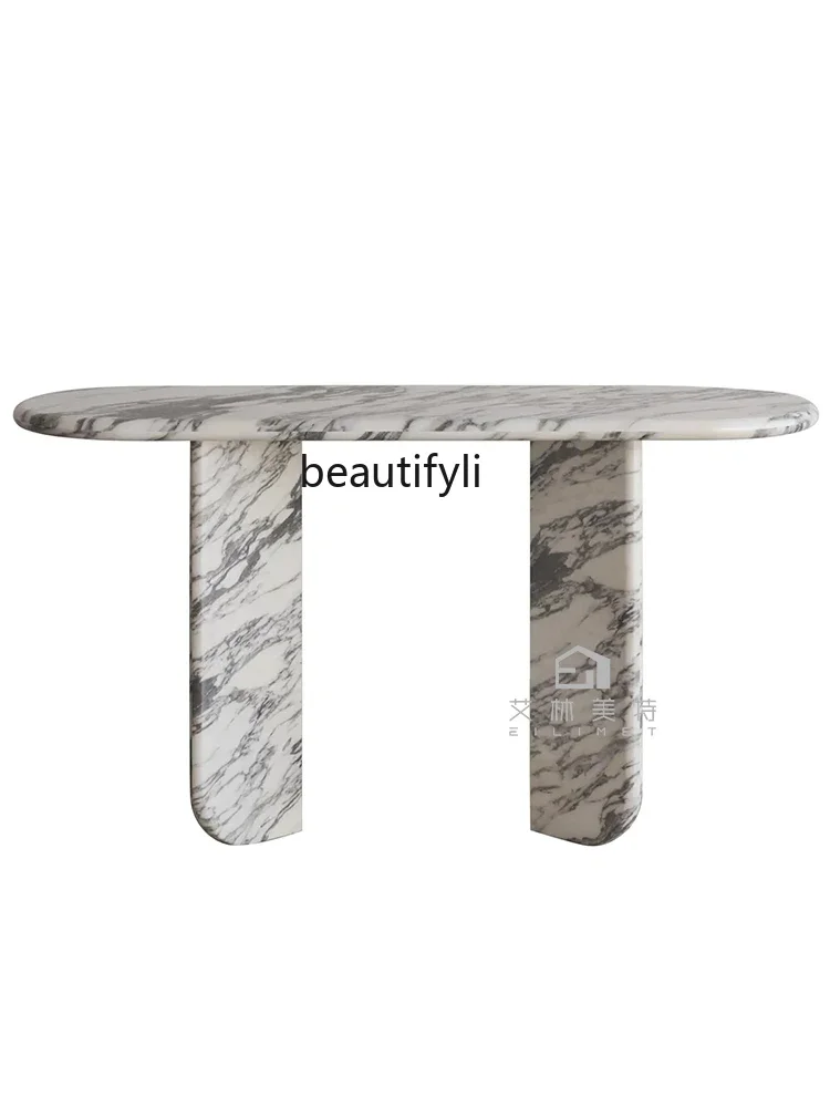 

A48 French Entry Lux Natural Marble Console Tables Living Room Luxury Stone Simple Console High-End