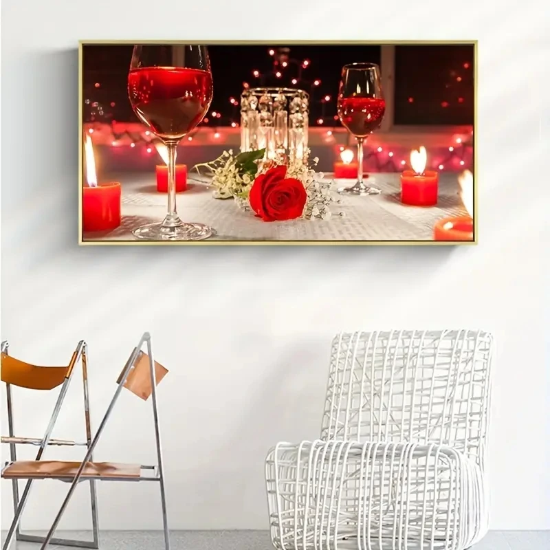 Rose Red Wineglass Canvas Painting Flower Candle Poster Prints Romantic Nightlife Picture Wall Art Aesthetic Home Decor