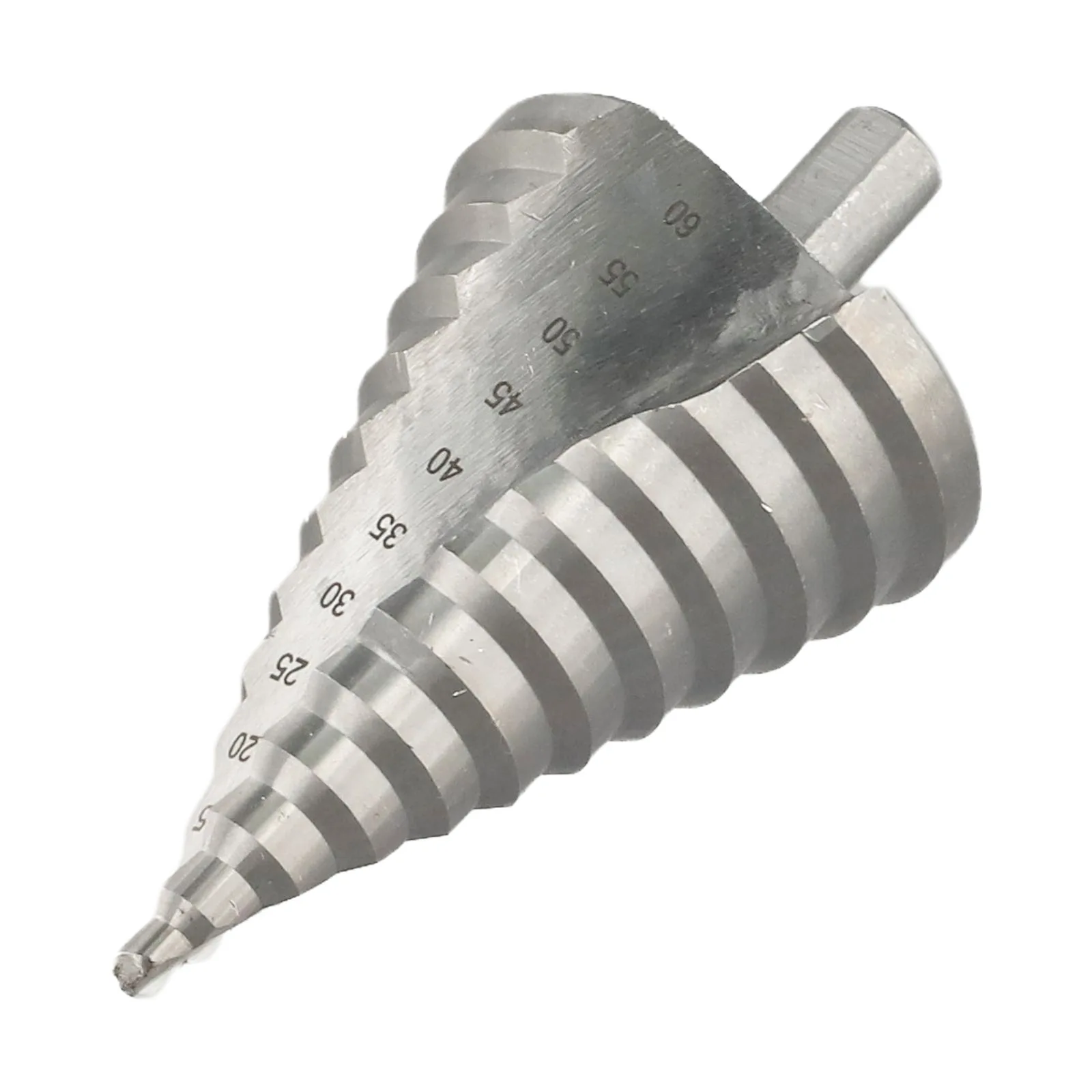 Broca escalonada multifuncional, cortador de agujeros para madera, estructura de escalera de acero de alta velocidad de 6-60mm, Color plateado para desbarbado