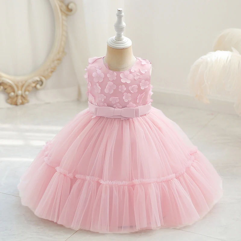 Bow Baby Girls Flower Dress Toddler 1 Yrs Birthday Princess Party Dresses for Girl Baptism Wedding Tutu Christmas Kids Clothes