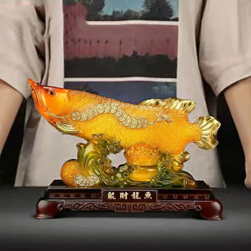 Arowana Decorative  Mascot Statue Resin Sculpture Luxury Home Room Office Wealth Gathering Statue  High Quality Gift