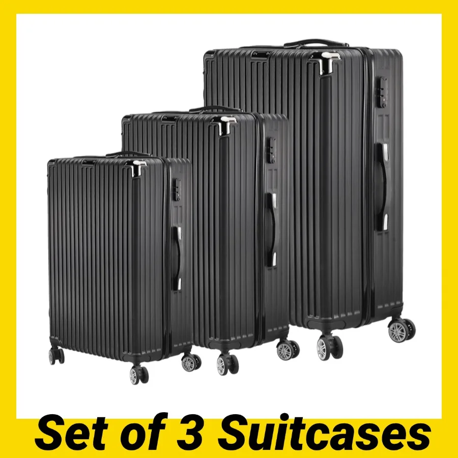 Set of 3 Suitcases, Durable Luggage Sets with 4 Quiet Wheels 28-24-20in,ABS Hardside Suitcase Set for Traval, Black