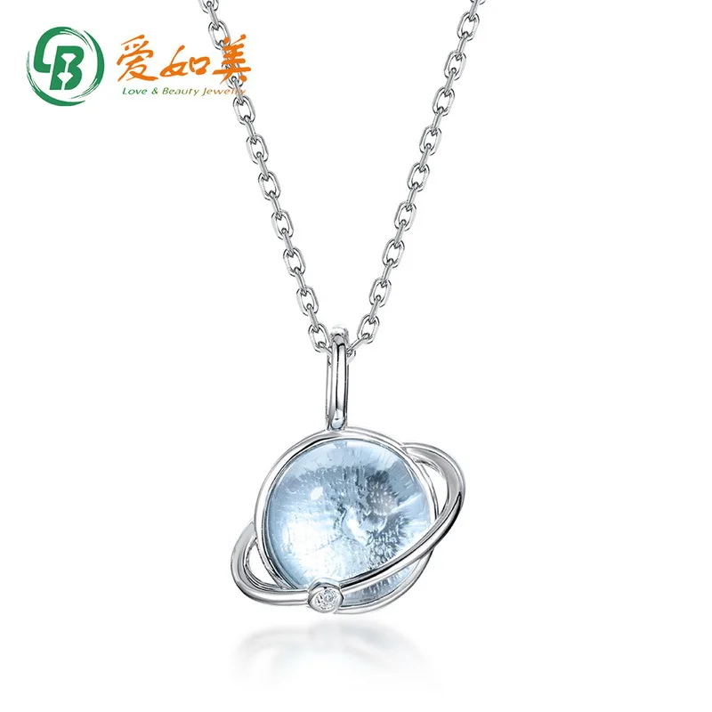 Simple and Light Luxury Universe Star Pendant Clavicle ChainS925Sterling Silver Inlaid Sky Blue Topaz Necklace Special-Interest