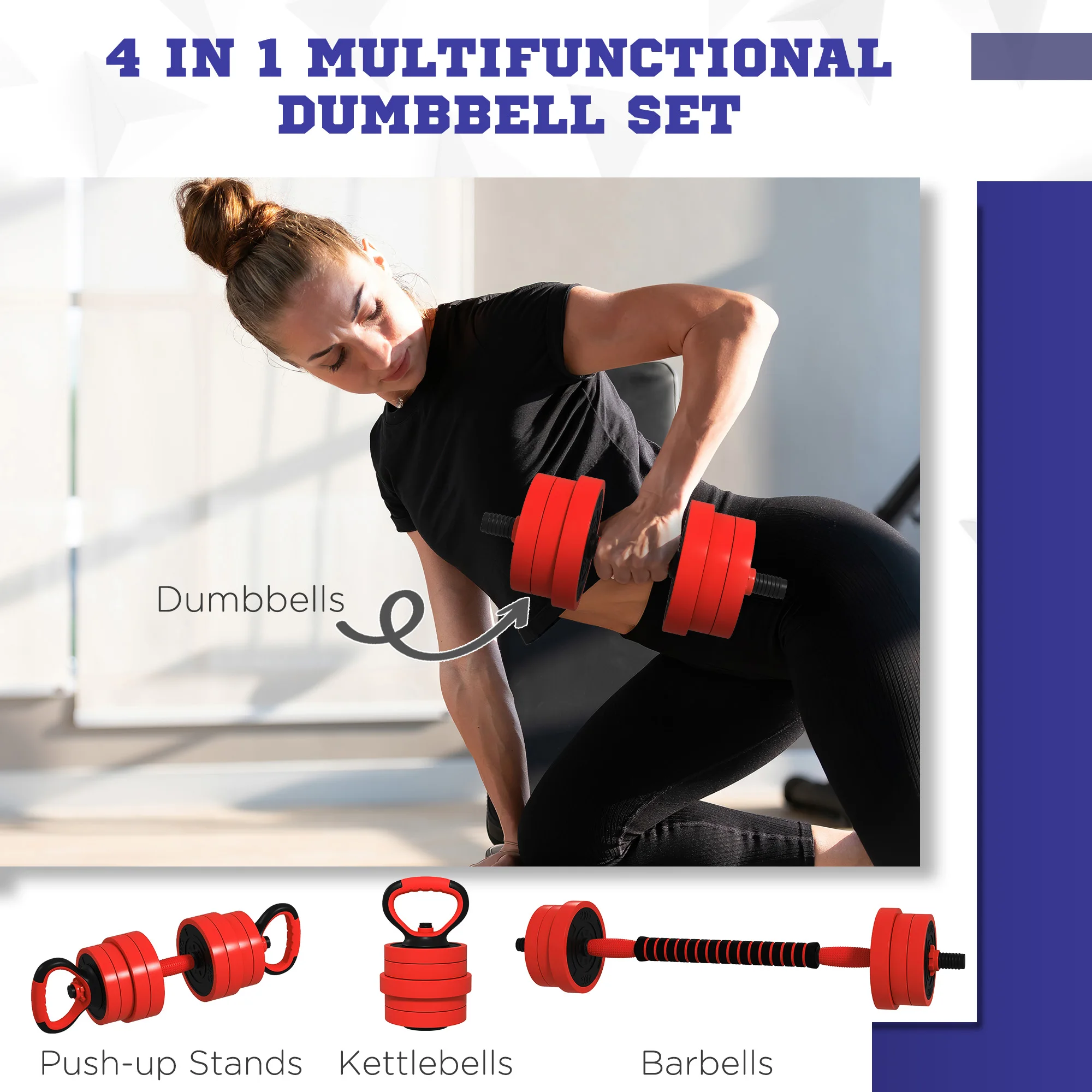 Fotografia 5: Kit de Halteres Sportnow 20kg 4 em 1 / 20kg 6 em 1 com Kettlebell e Barra de Peso Verde