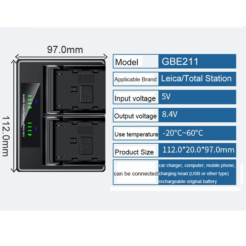 GEB221 GEB-221 Battery Dual Charge USB Fast Charger for Lycra Total Station TPS1200 TS02 TS06 TS09 TYPE-C USB-C