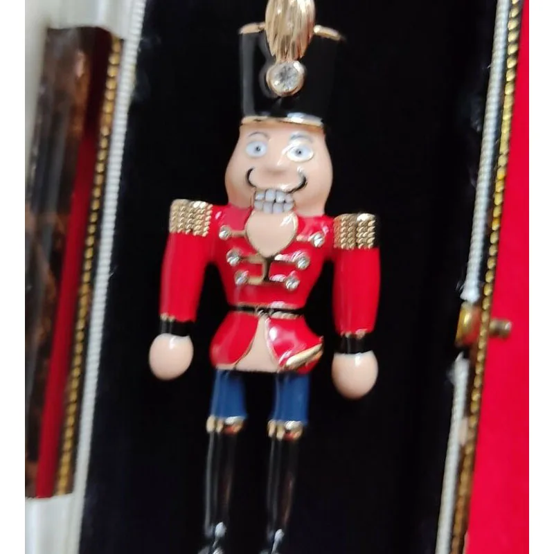 Nutcracker Prince Brooch Vintage Style Crystal Enamel Toy Soldier Christmas Pin