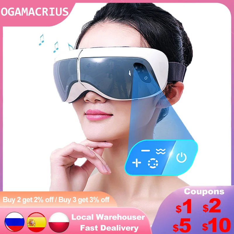 Ogamacrius New Electric Smart Massager Eyes Glasses Rechargeable Adjustable Heating Air Pressure Music Gift