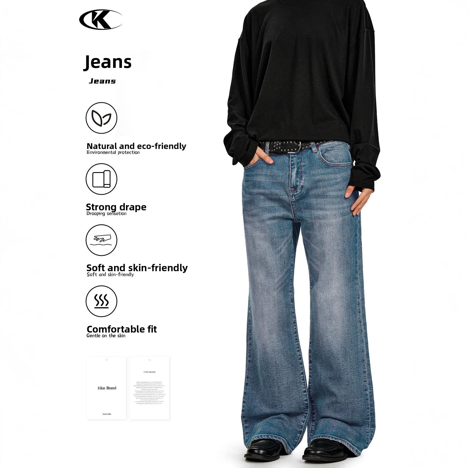 

American Waed Bell Bot Jeans Retro 3D Loose Slimming Casual Pants for Men And Women Trendy Stand Fit Cotton Jeans