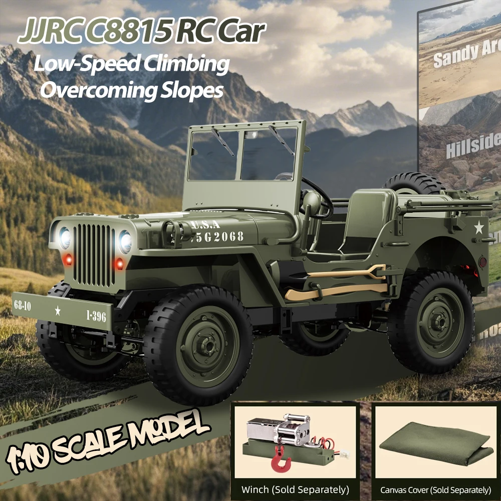 JJRC C8815 1/10 RC Modelo de carro Simulação Veículo de escalada Off Road Veículo de transporte de guerra 2.4 GHZ Carro de controle remoto para crianças adultas