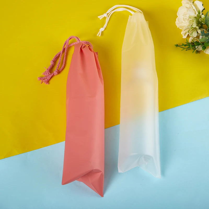 マット半透明傘収納バッグ、再利用可能なポータブル傘、巾着カバー、ホームオーガナイザー、3個
