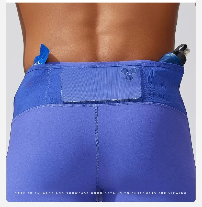 Herren-Kompressions-Laufshorts mit Aufbewahrungstaschen am Rücken, Hochgeschnittene Atmungsaktive Sportshorts für Workouts – Detail 6