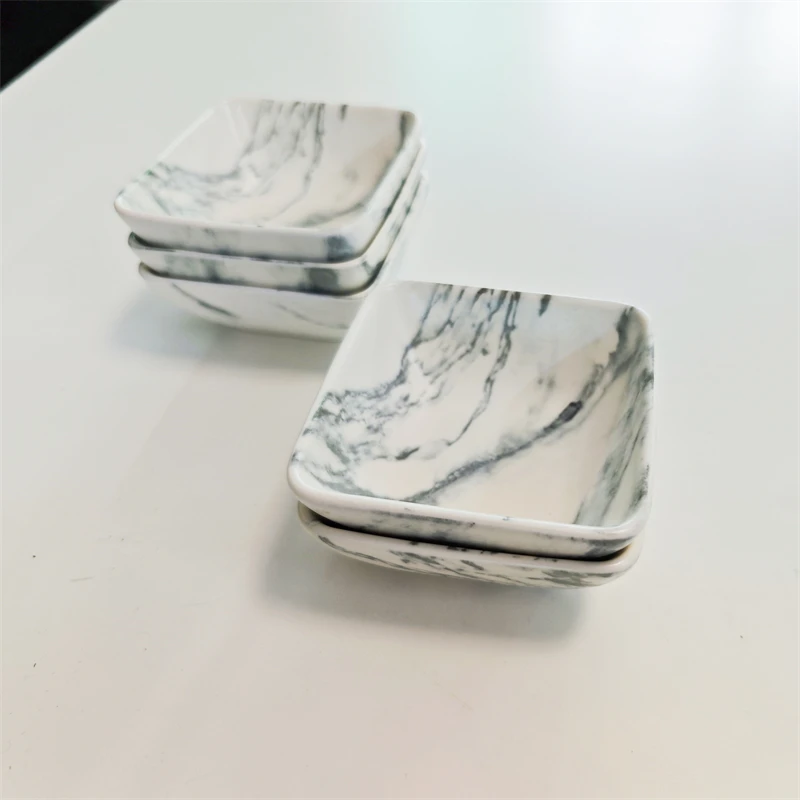 Ceramic Square Condiment Dish Creative Marble Pattern Seasoning Dish Sauce Wasabi Snack Plate Home Kitchen Supplies Tableware