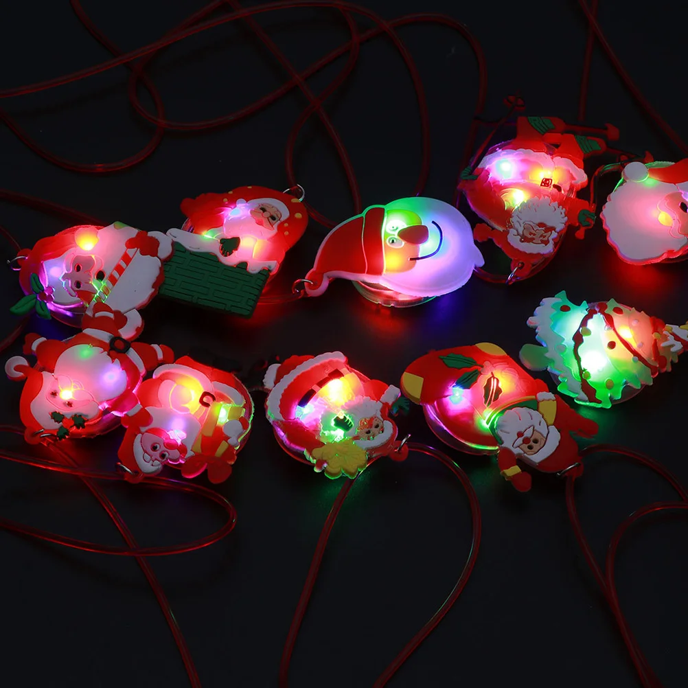 

12pcs Led Glowing Pendant Necklace Flashing Rope For Kids Christmas Halloween Festival Gift Silicone Luminescent Necklaces