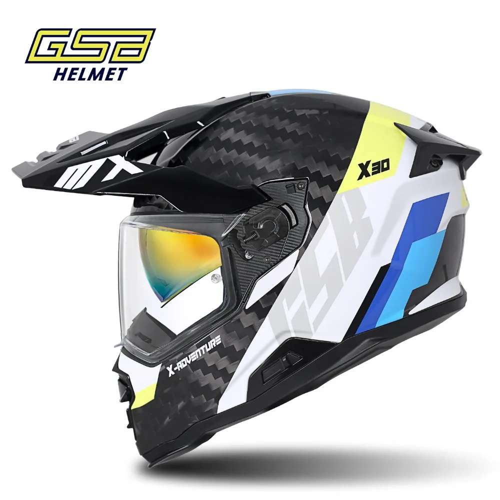GSB X30 Carbon Fiber Motorcycle Off-road Rally Helmet Double Lens Full Helmet Locomotive Long-distance Men Women Motocross Gear
