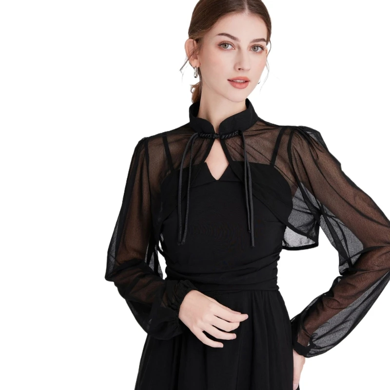 Unique Black False Collar Shawl with Long Sleeve for Stylish Ladies Casual Wear