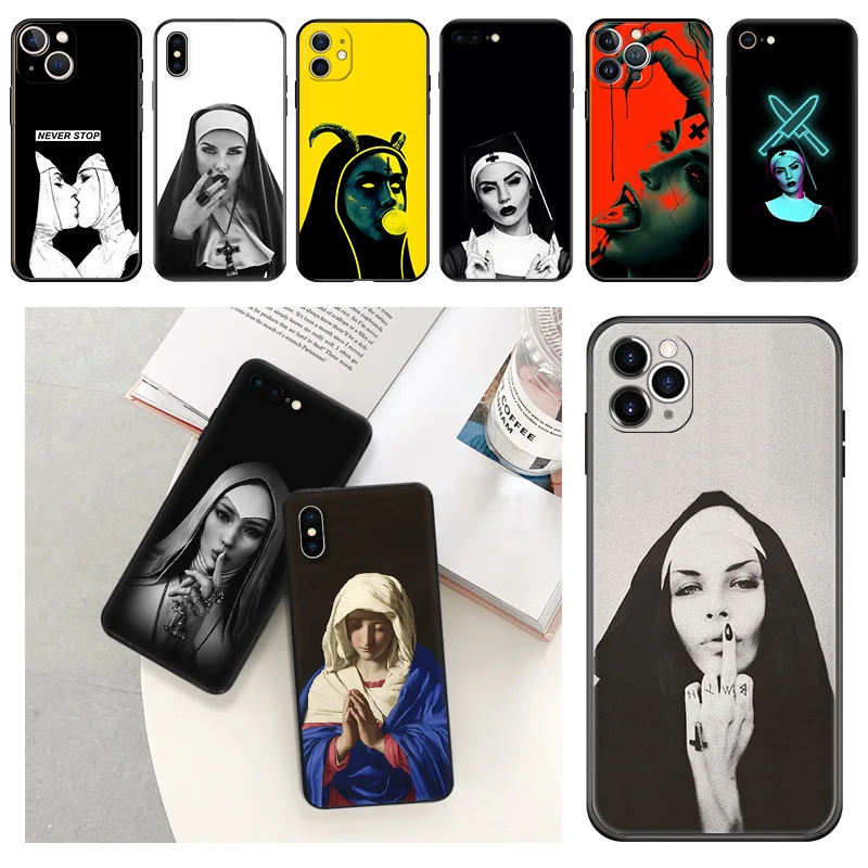 Phone Cases For iphone 15Pro XS Max 11 12 13 14 Pro 7 8 15 Plus Mini SE X XR Jesus Nun Sister Camera Protective Cover