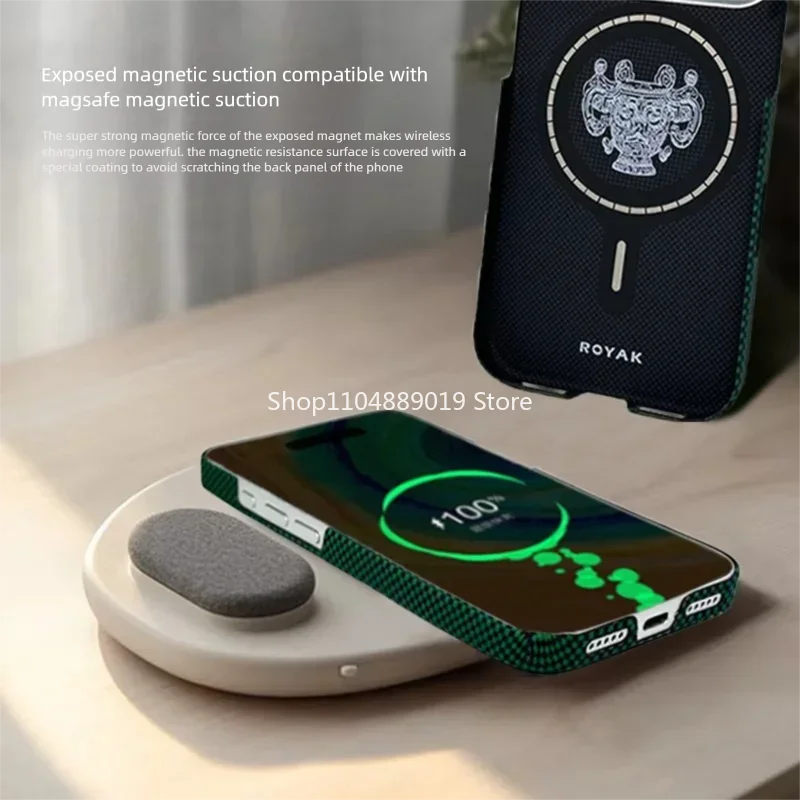 

Genuine Aramid Carbon Fiber Magnetic Cover For iPhone 17 Pro Max 16 16Pro Matte Braided Sanxingdui Ultra Thin Hard Magsafe Case