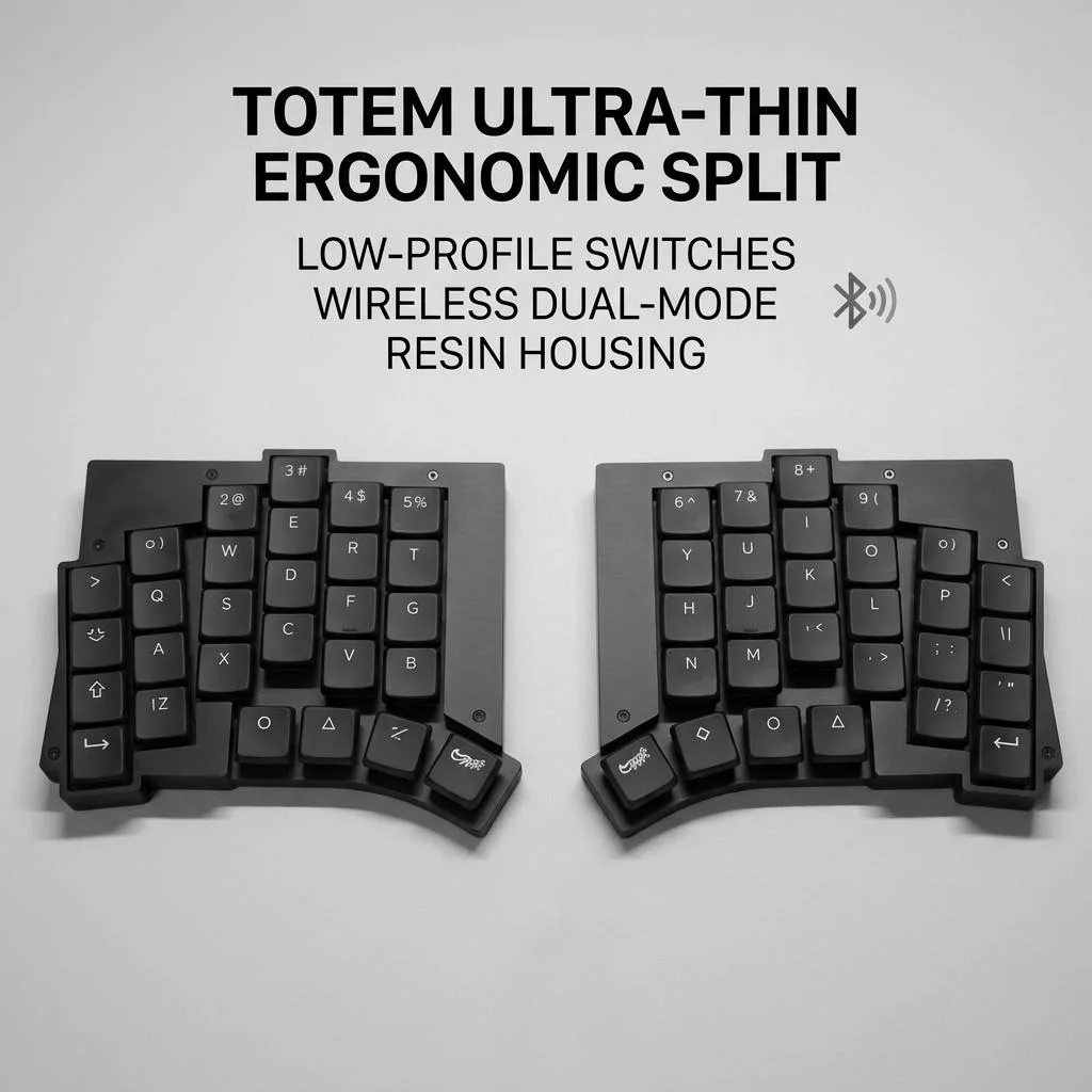 

Беспроводная раздельная клавиатура Totem-max Low Profile с корпусом из полимерной смолы, горячей заменой переключателей, раскладкой 4x6, Bluetooth, USB, ZMK, эргономичная, VIAL