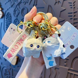 Cartoon Resin Wood Carving Style Standing Posture Orange Cat Doll Key Chain Female Cute Animal Leopard Print Muppet Cat Keychain