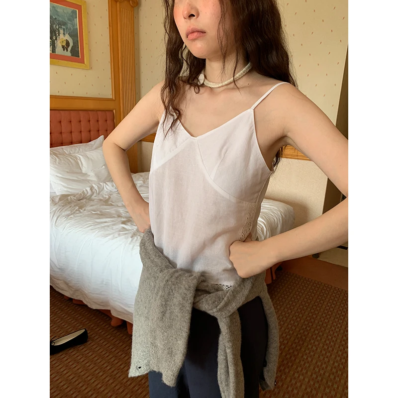 

White Hemp Blend Csole Tank Top Women's Versatile Inner Wear Outerwear Commute Sle Faionable Summer ential