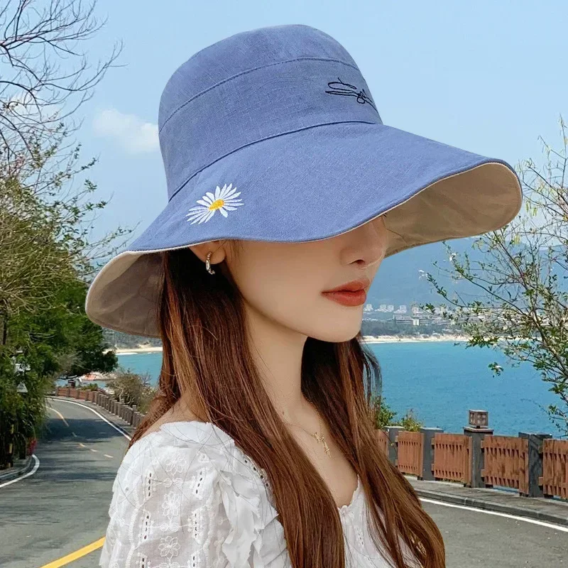 Summer Daisy Reversible Popular Women's Bucket Hat for Women Fisherman Hats Flower Foldable Uv Protection Beach Hat