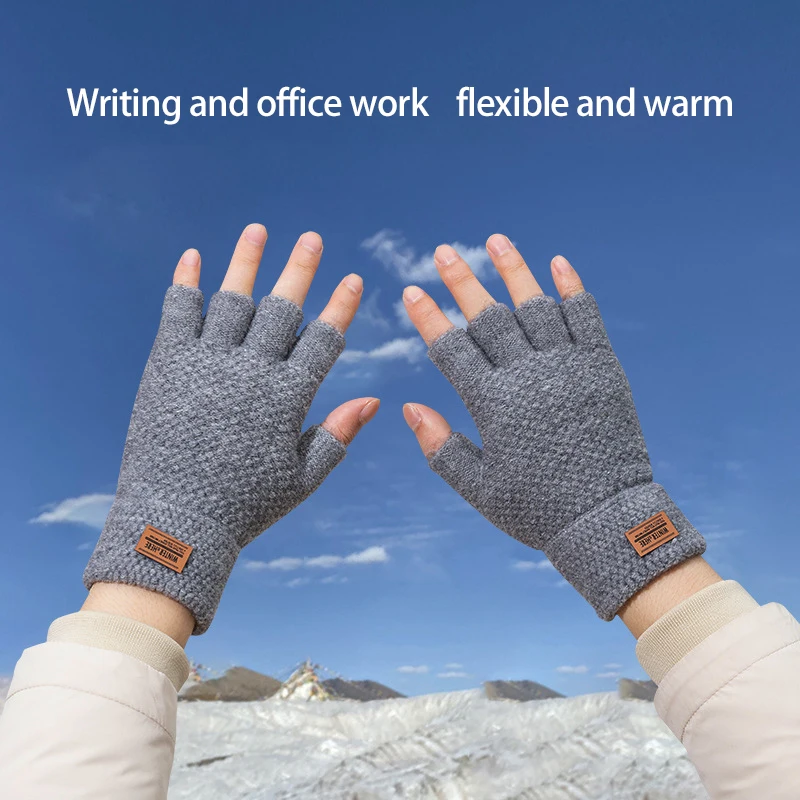 Winter Cycling Half Finger Gloves for Men Writing Gloves Office Flexible Warm Elastic Windproof Student Typing Gloves Walk