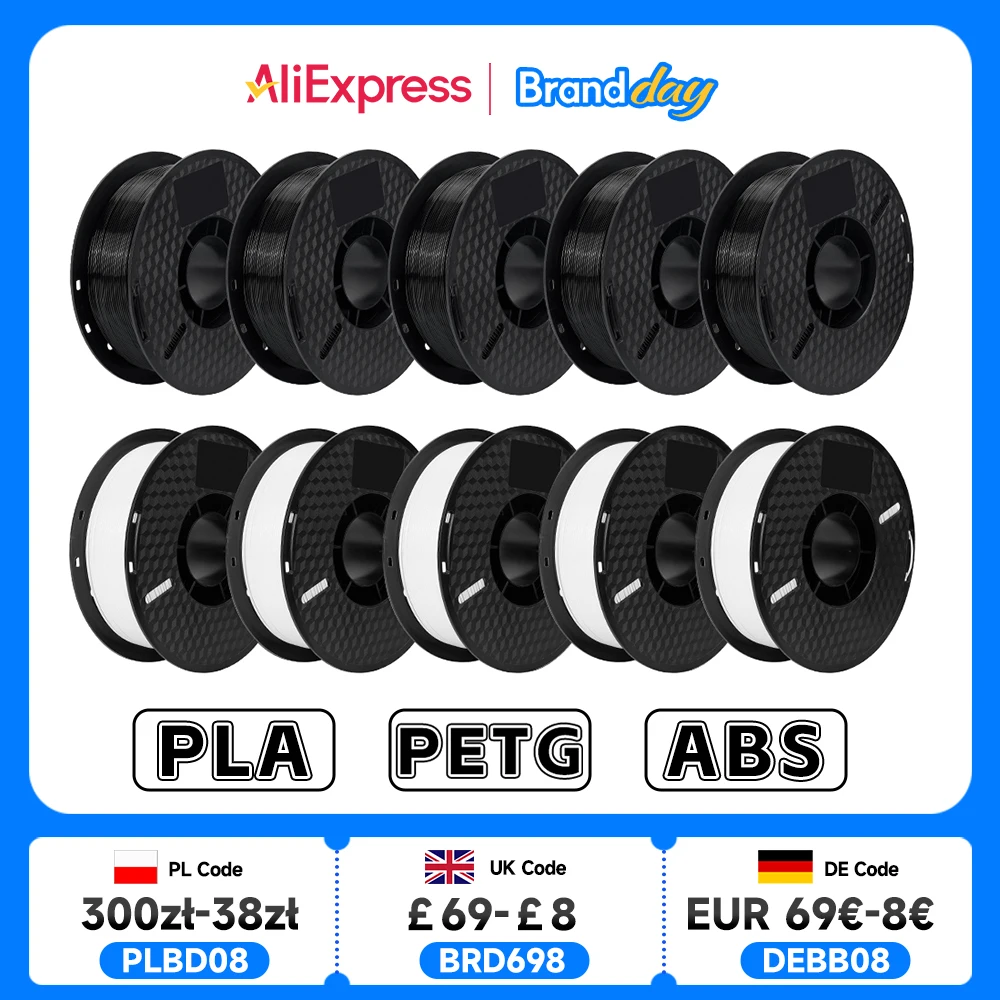 KINGROON 10KG PLA/ ABS/ PETG Filament 1.75mm Black White Gray , Wholesale 10 Rolls PLA ABS PETG Plastic For 3D Printer