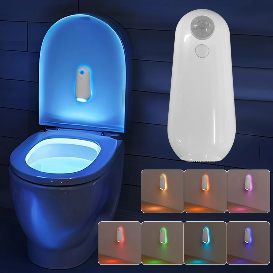 LED-Toilettenlampe, Bewegungsmelder, kabellos, wiederaufladbar, Toiletten-Nachtlicht, RGB, 8-Farben-Hintergrundbeleuchtung für Schlafzimmer,