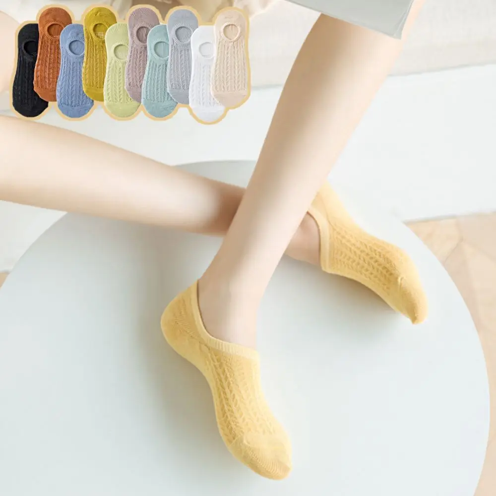 10Pairs Soft Mesh Invisible Boat Socks Non Slip Breathable Short Ankle Socks Sweat Absorbent Thin Short Hosiery Girl